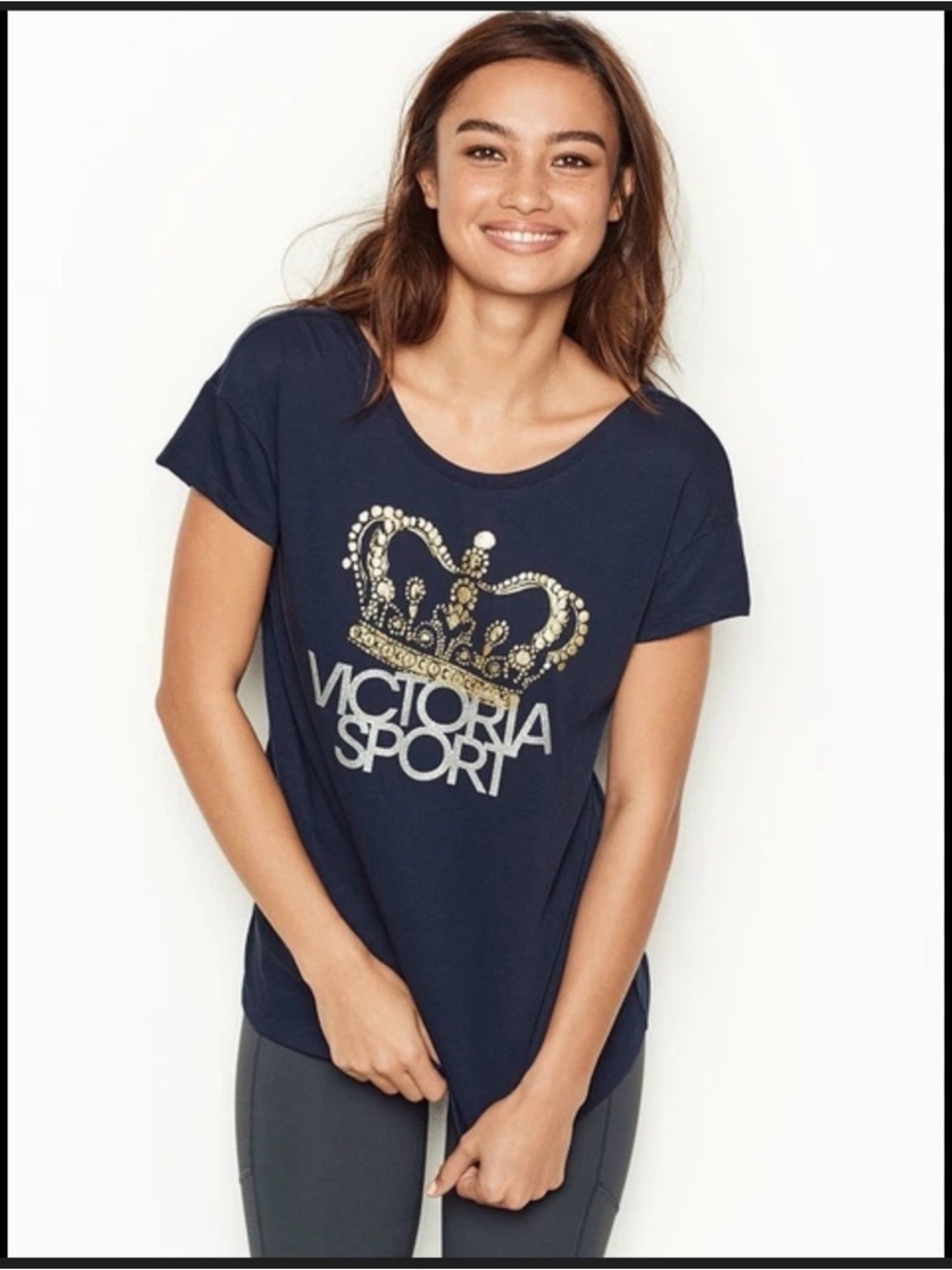 Victoria's Secret Navy Tee with Gold Crown Graphic